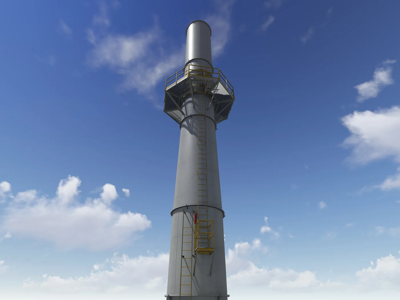 Self-supporting exhaust stack with access platform, ladder and duct routing