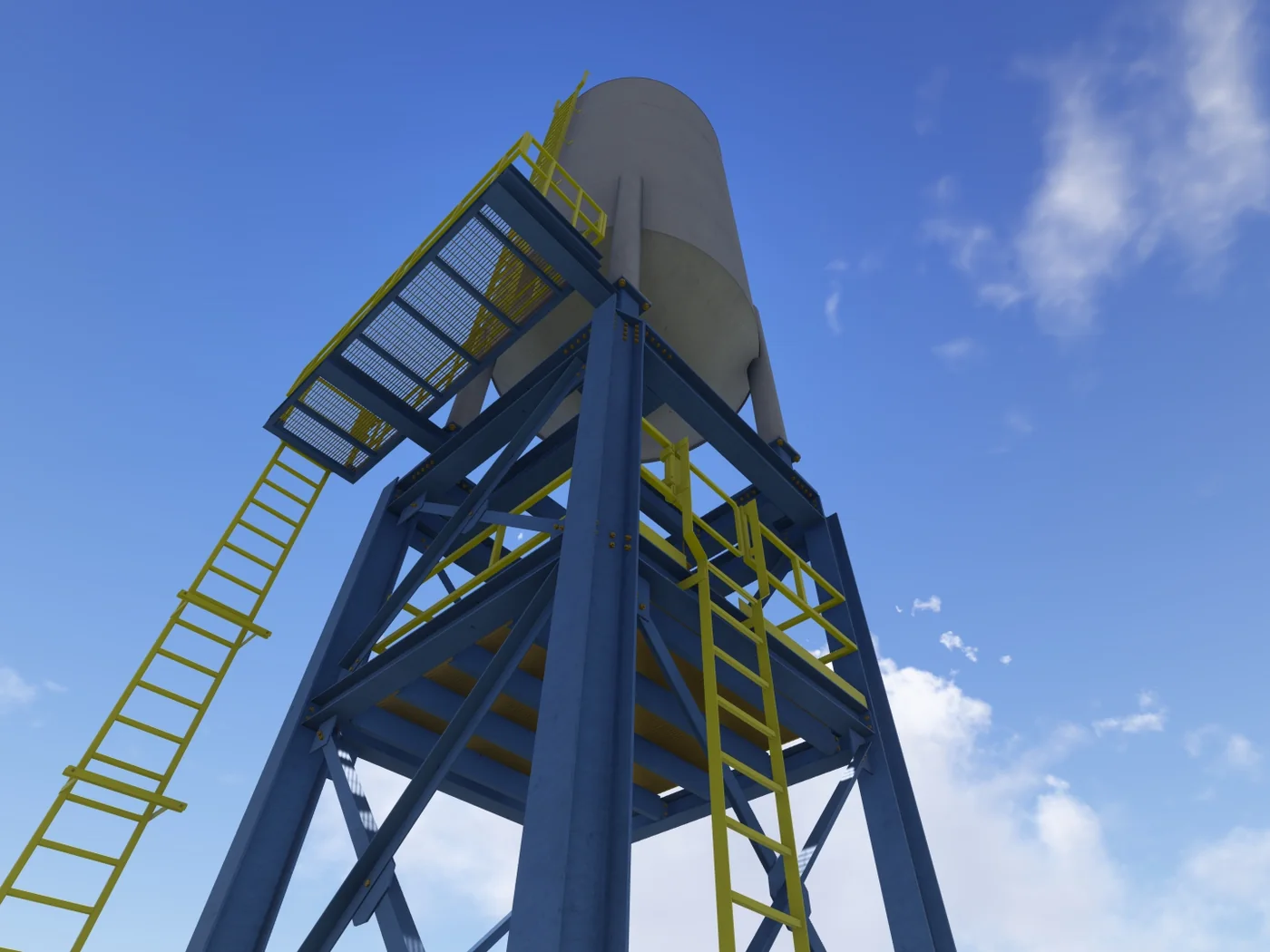 Elevated steel support for a process tank with stair and platform access