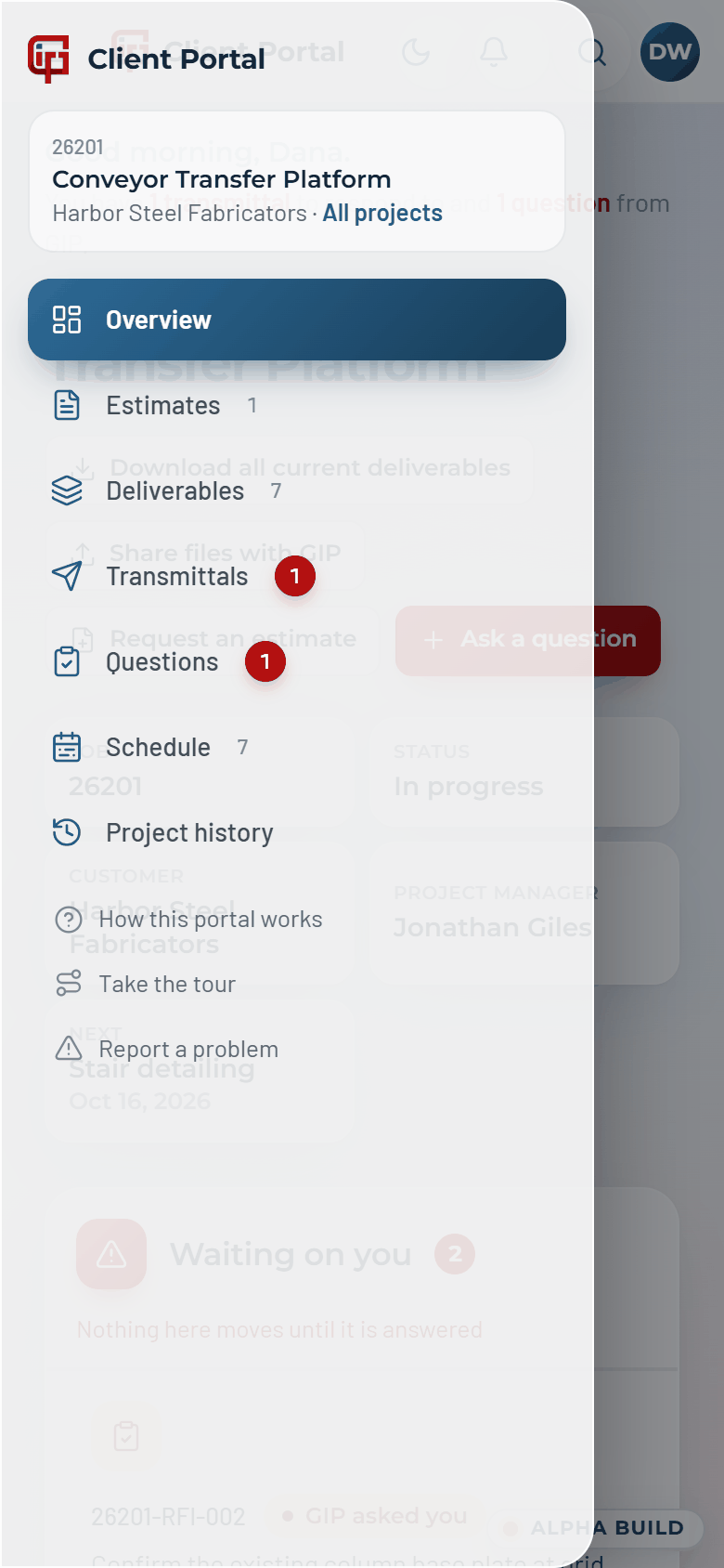 The menu on a phone